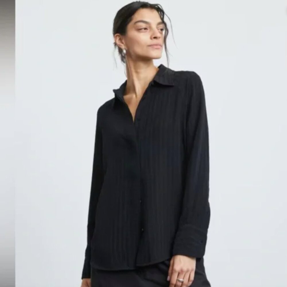 Everlane City Stripe Button-Up Shirt in Black Size 10 NWT